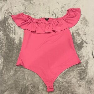 Express Pink Ruffle Off-Shoulder Bodysuit